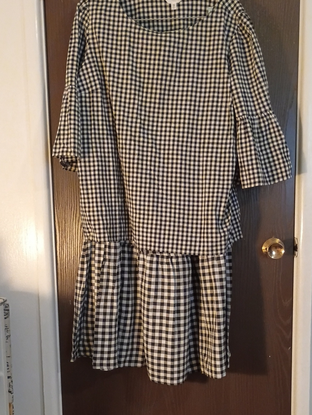 Women's Black and White Gingham Drop-Waist Dress